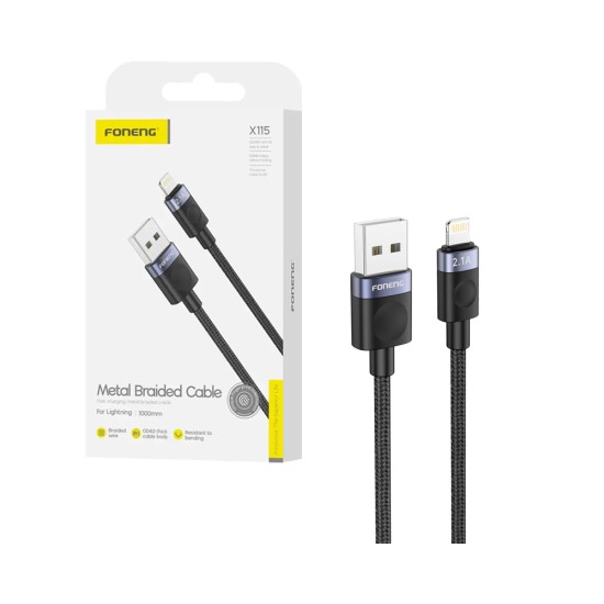 Foneng Cable X115 Metal Braided Lightning 2.1A 1M Black